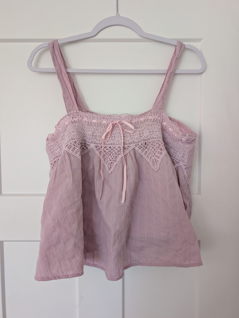 100% Cotton Lace-Trim Pink Sleeveless Summer Top Size Large